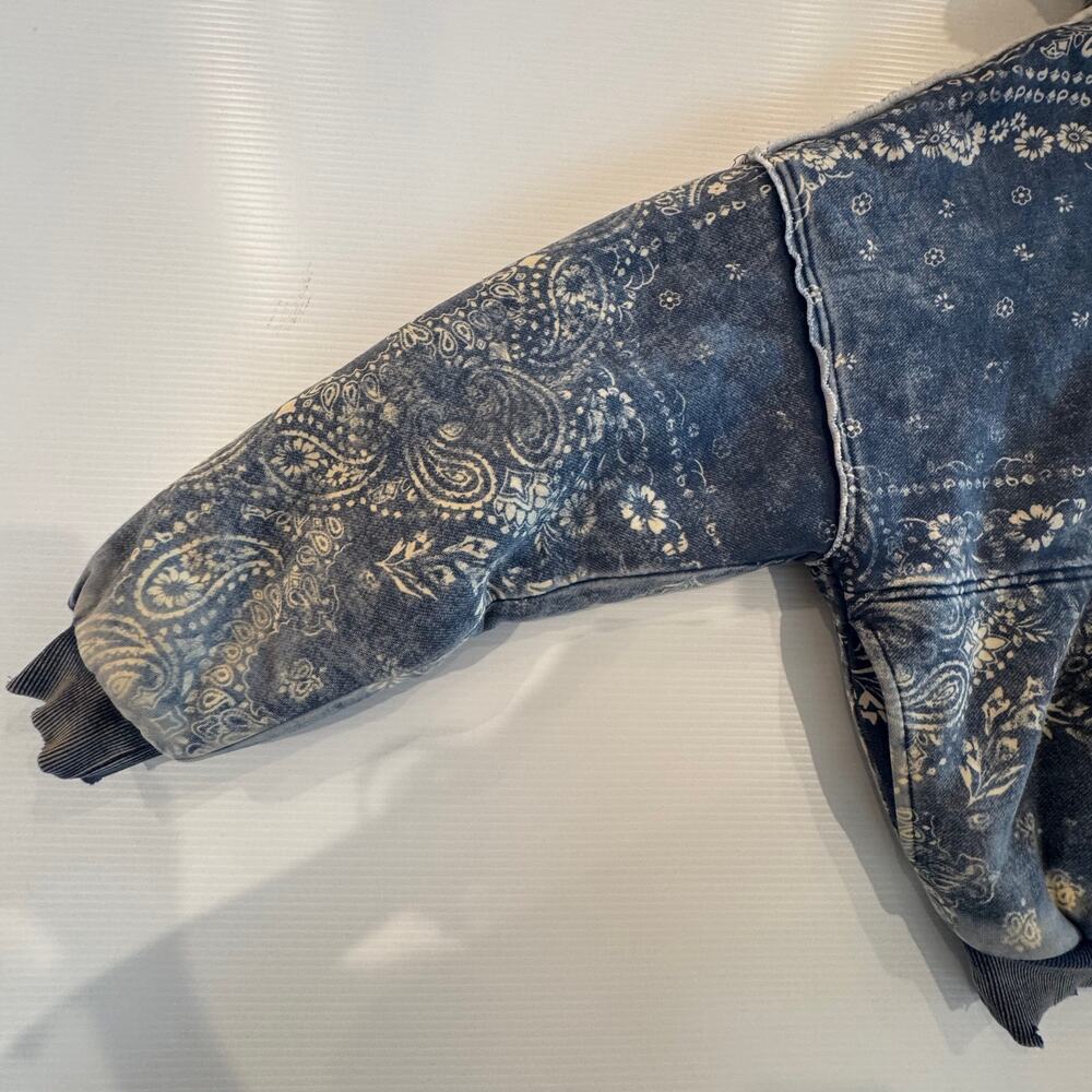 Free People Billie Jacket XS Blue Paisley Sherpa Lined Zip Hoodie Crop Oversized - Picture 6 of 16